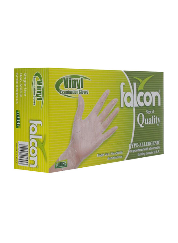 Falcon Lavish Vinyl Pre Powder Gloves, Large, 100 Pieces
