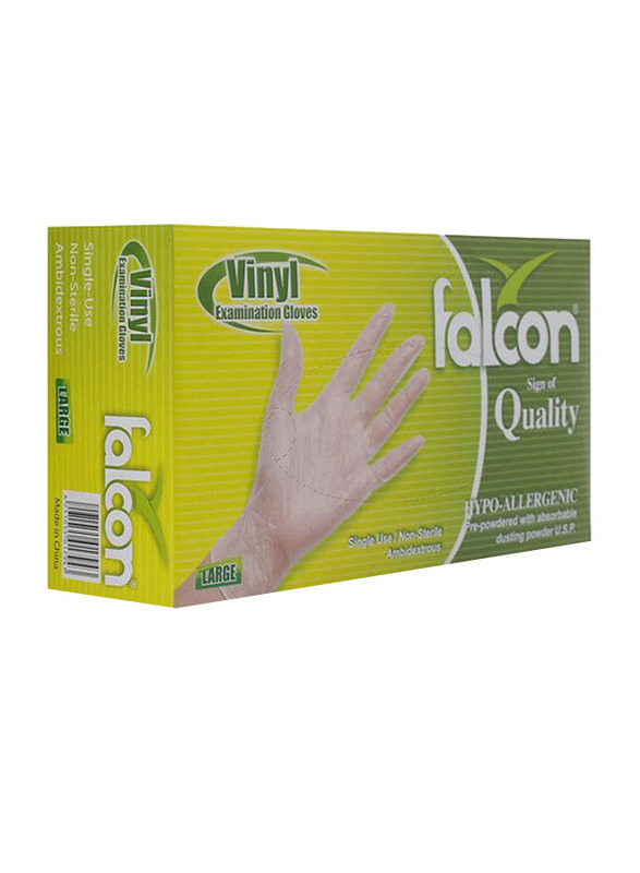 Falcon Lavish Vinyl Powder Free Gloves, Large, 100 Pieces