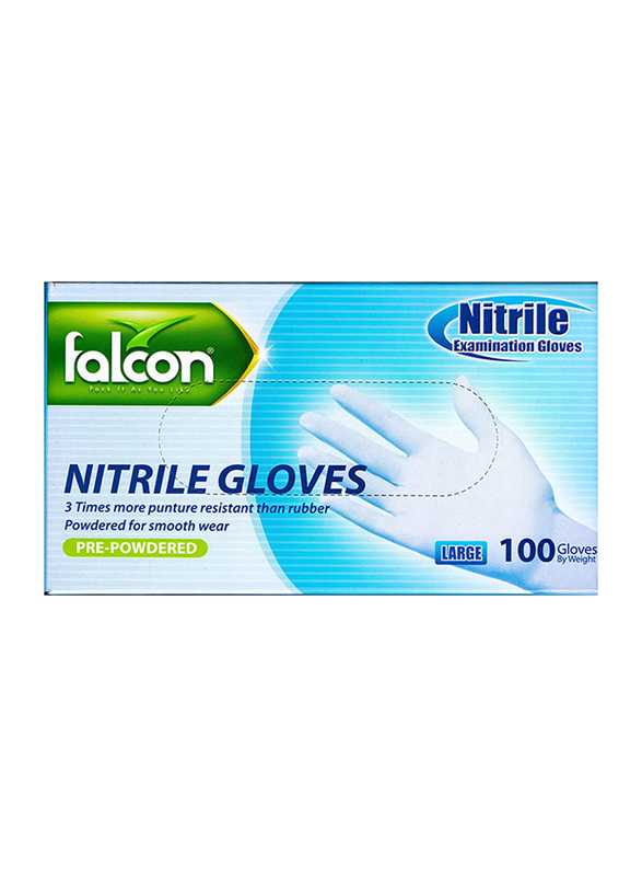 Falcon Nitrile High Quality Pre-Powdered Blue Gloves, Large, 100 Pieces
