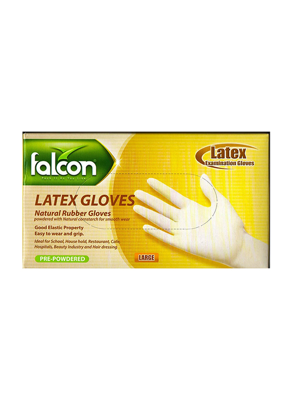 Falcon Lavish Latex Pre Powder Gloves, Large, 100 Pieces