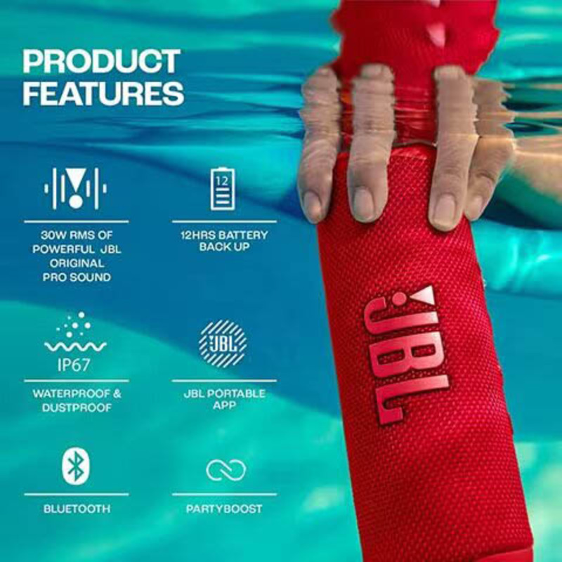 JBL Flip 6 Portable Bluetooth Speaker, Red