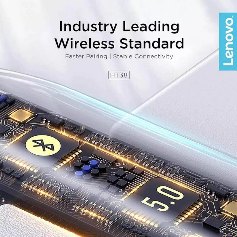 Lenovo HT38 True Wireless / Bluetooth Stereo Half In-Ear Noise Cancelling Earphones, White
