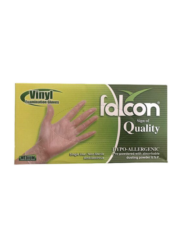 Falcon Lavish Vinyl Powder Free Gloves, Medium, 100 Pieces