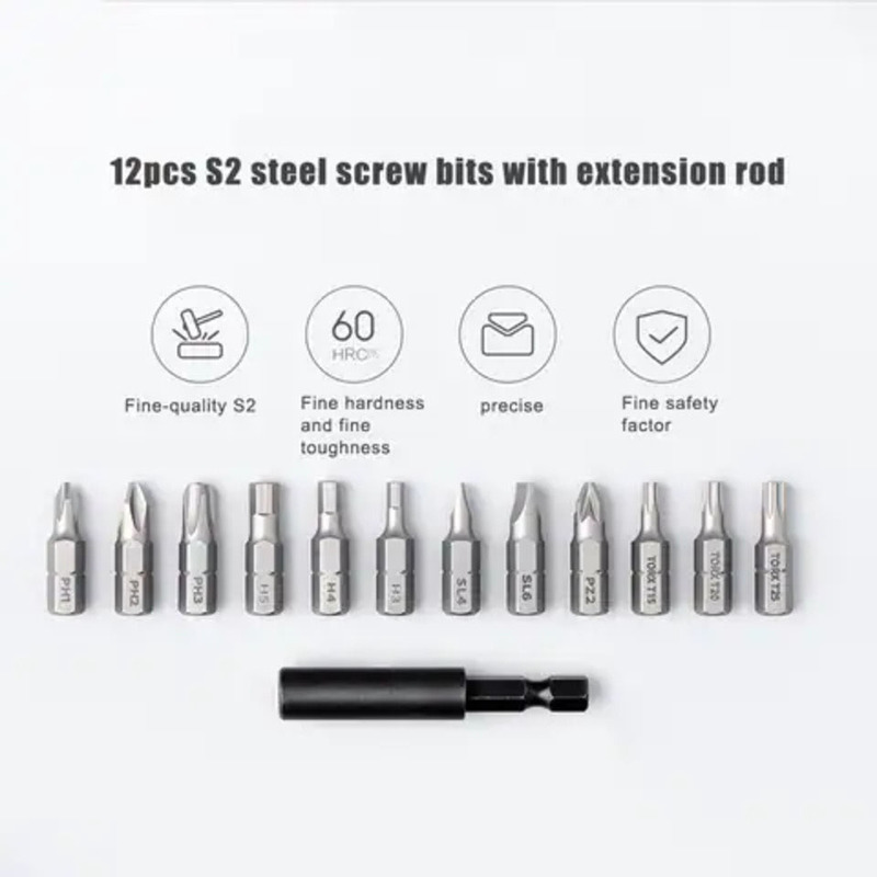 Xiaomi Cordless Rechargeable Screwdriver with 12 S2 Screw Bits Set, Black