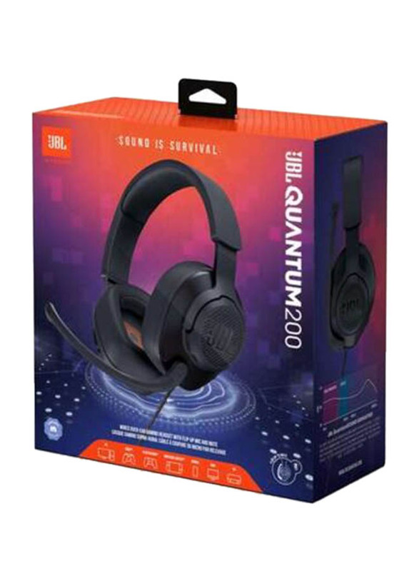 JBL Quantum 200 Wired Over-Ear Gaming Headphones With Voice-Focus Flip-Up Mic, Black