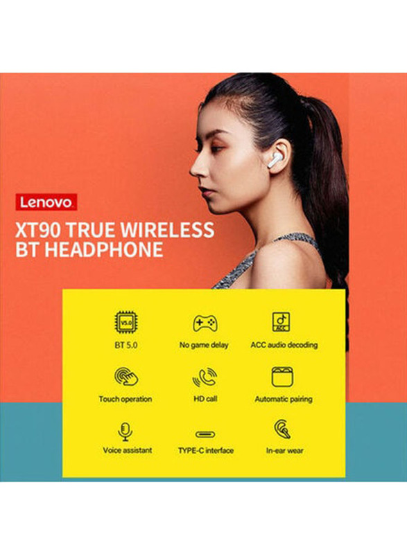 Lenovo XT90 Wireless / Bluetooth In-Ear Noise Cancelling Earbuds with Charging Case, Black