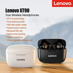 Lenovo XT90 TWS Wireless In-Ear Noise Cancelling Earphones with Touch Control Hands-Free Stereo Sound, White