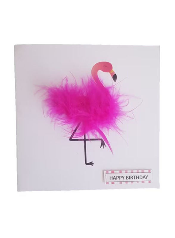 Fluffy Flamingo Birthday Greeting Card, Pink