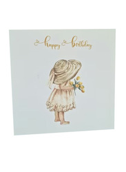 Water Colour Girl with Summer Hat and Tulips Greeting Card, Multicolour