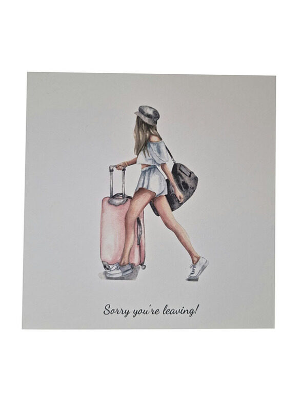 

Generic Sorry You're Leaving Girl with Pink Suitcase Greeting Card, Multicolour