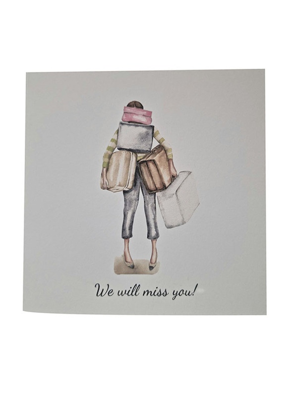 We Will Miss You! With Lady And A Bunch of Suitcases Greeting Card, Multicolour