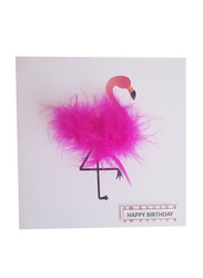 Fluffy Flamingo Birthday Greeting Card, Pink
