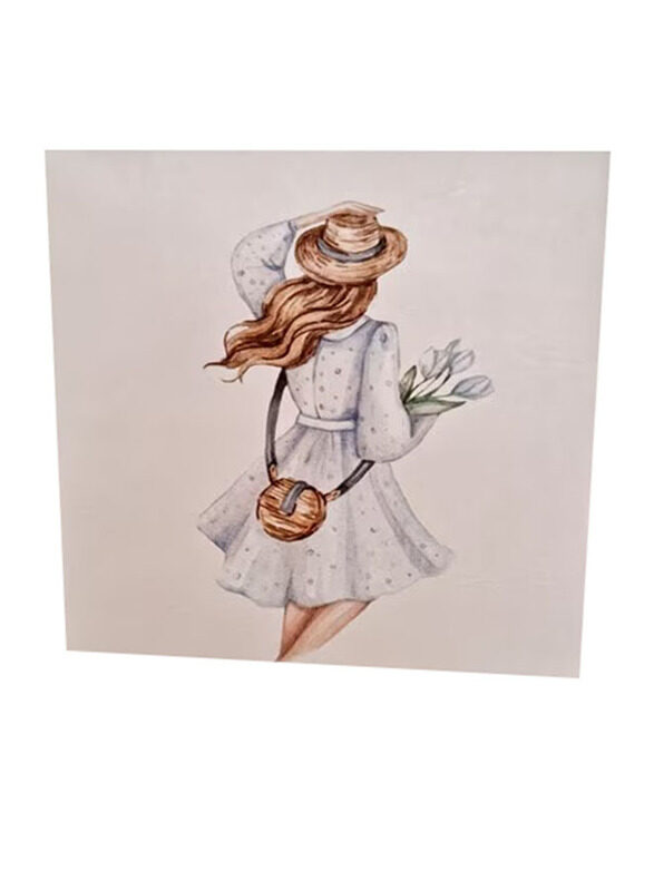 

Generic Lady Holding Her Hat On A Windy Day Note Greeting Card, Multicolour