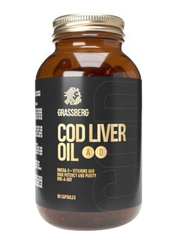 

Grassberg Cod Liver Oil with EPA, DHA, Vitamin A and D3, 60 Capsules