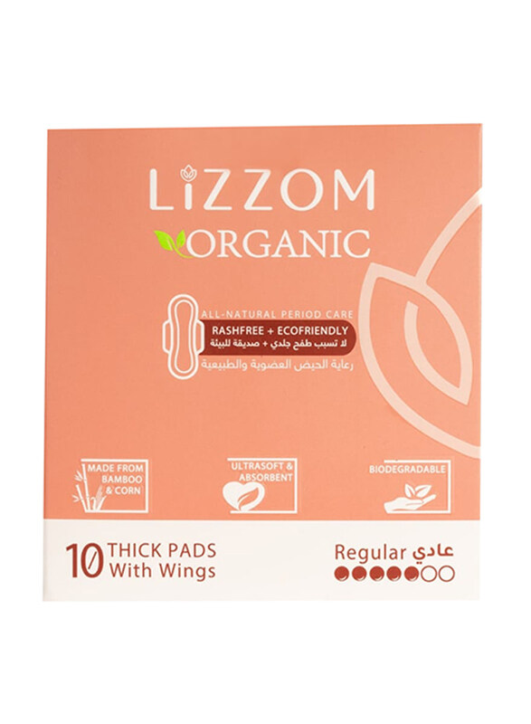 

Lizzom Thick Regular Size Sanitary Pads With Wings (Ideal For Night), 10 Pieces