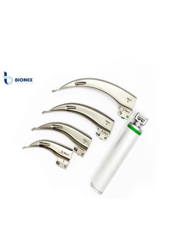 Bionex Fiber Optic Integrated Laryngoscope Set with Battery Handle, Silver
