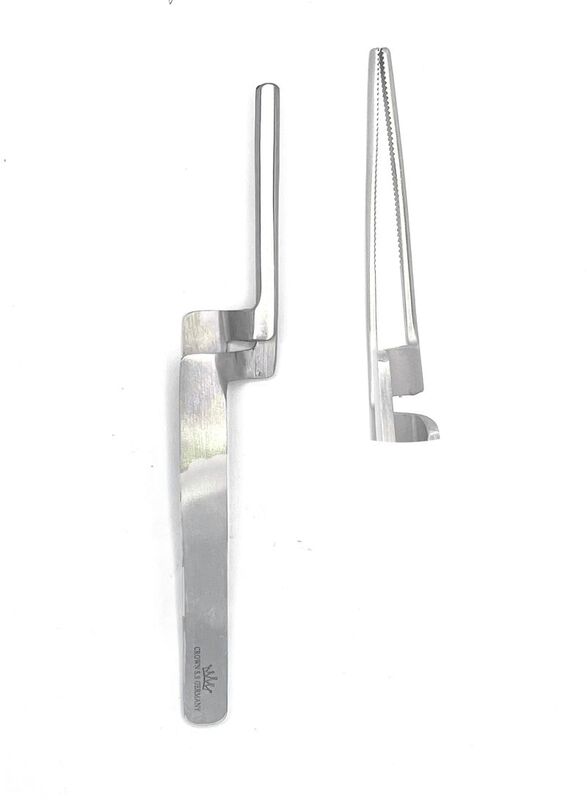 Crown Articulating Paper Miller Straight Forceps, Silver