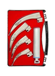 Bionex Laryngoscope Intubation Kit with 4 Curved Blades, 1 Handle Stainless Steel & Carrying Case, Silver