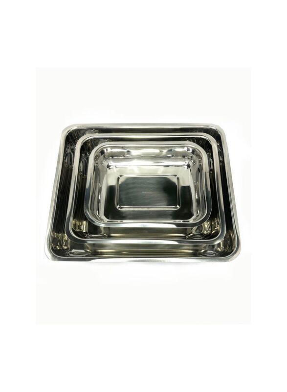 Crown Premium Stainless Steel Plate Tray, 3 Piece, Silver