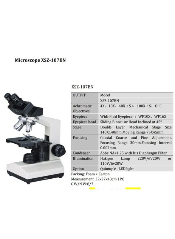 Laboratory Compound Biological Xsz 107bn Binocular Microscope, White/Black