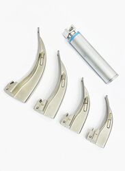 Bionex Laryngoscope Intubation Kit with 4 Curved Blades, 1 Handle Stainless Steel & Carrying Case, Silver