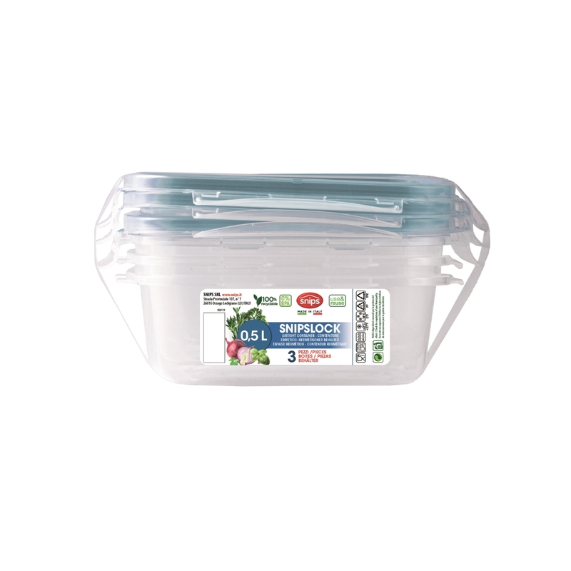 Snips 3 Pieces Snipslock Square Containers 500 ml Set
