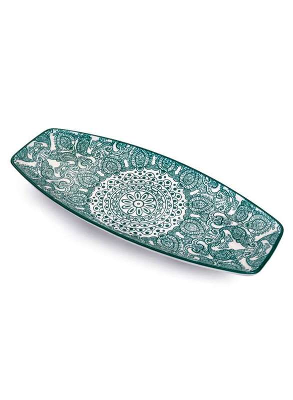 Che Brucia Arabesque Green Porcelain Boat Shape Plate 14"