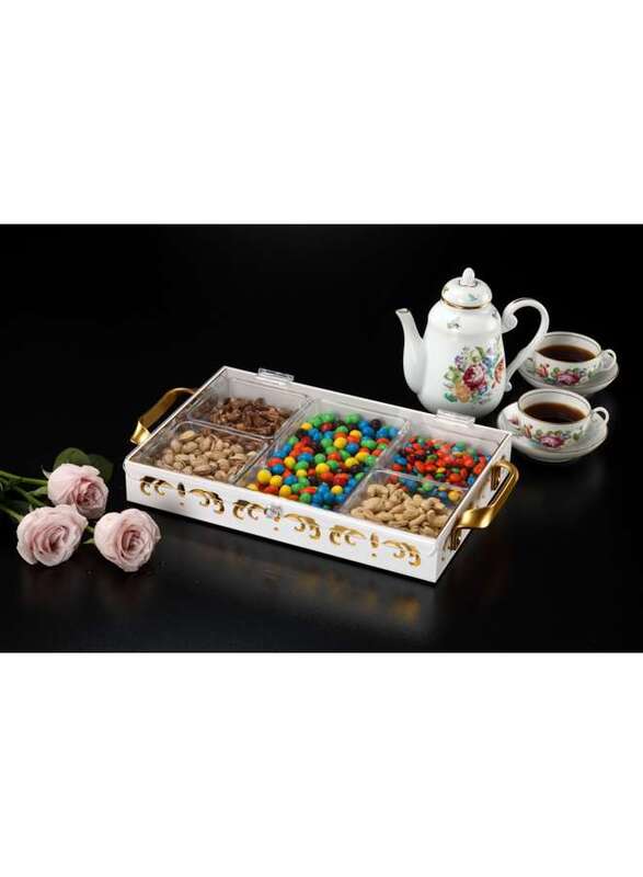 Vague Acrylic Laser Serving Tray with 5 Compartment 37 cm