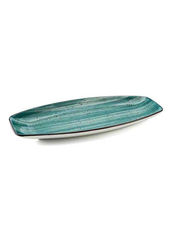 Porceletta Green Color Glazed Porcelain Boat Plate 30 cm / 12"