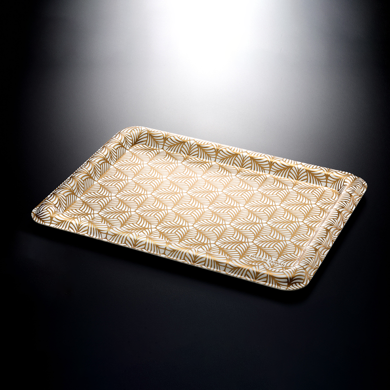Vague Acrylic Traditional Tray White with Gold Lines 60 cm