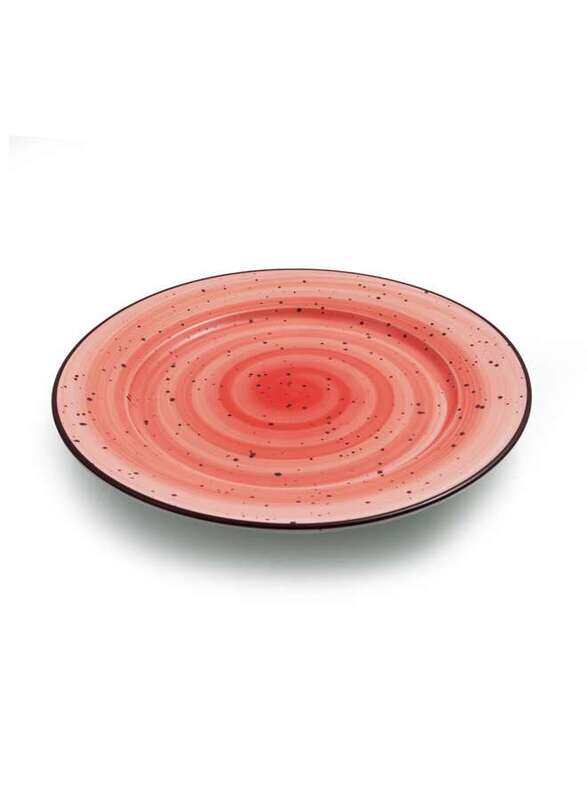 

Porceletta Red Color Glazed Porcelain Rimmed Thin Flat Plate 20 cm / 8