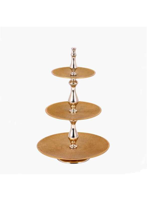 

Vague Aluminium Round 3 Tier Stand with Stainless Steel Gold Finish 30 cm India