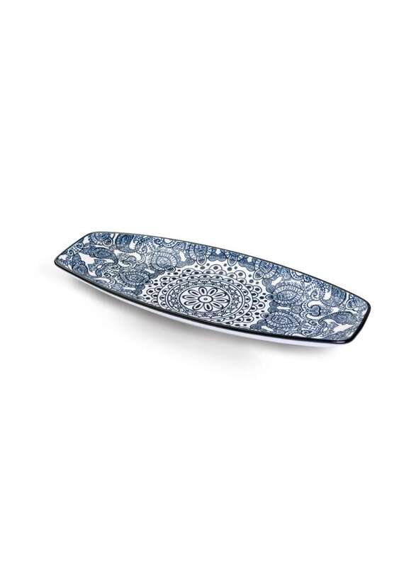 Che Brucia Arabesque Blue Porcelain Boat Shape Plate 12"