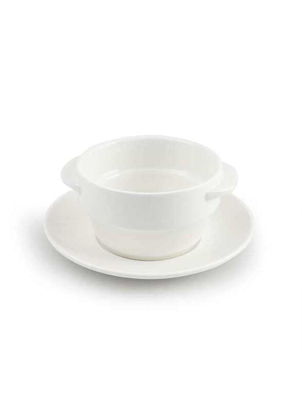 

Porceletta Ivory Porcelain Stackable Soup Cup with Handle & Saucer