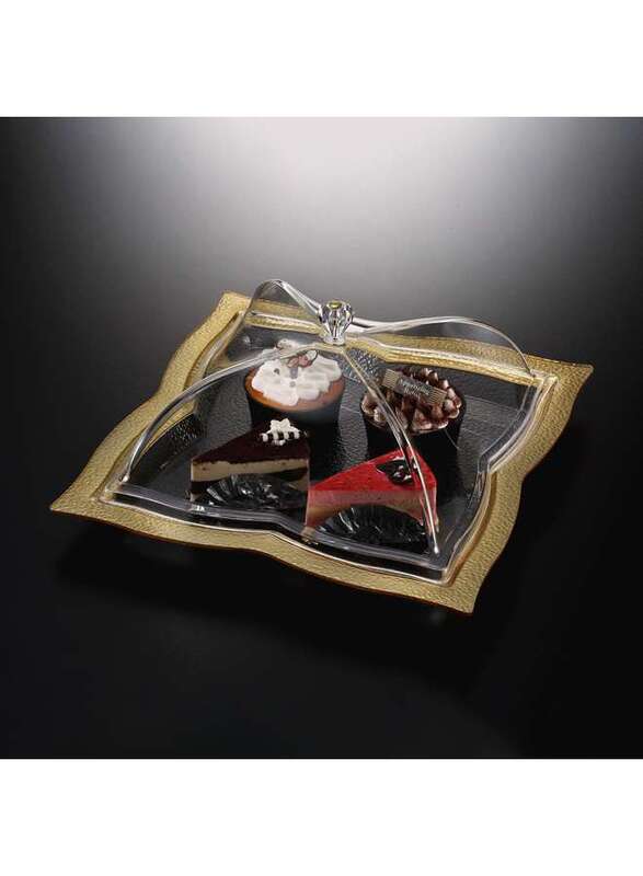 Vague Acrylic Square Dessert Serving Set Golden 35 cm
