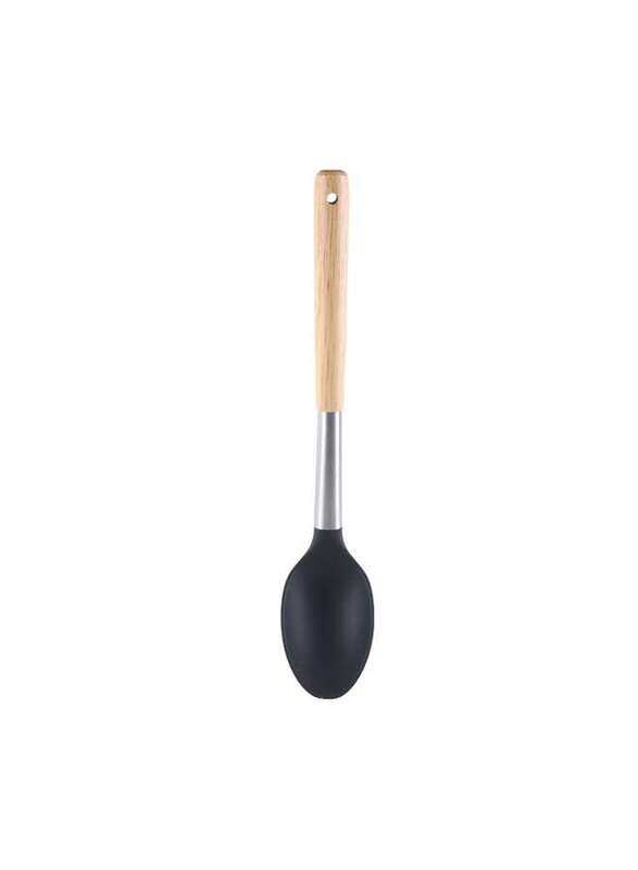 

Vague Silicone Grey Silicone Solid Spoon with Oak Wood Handle