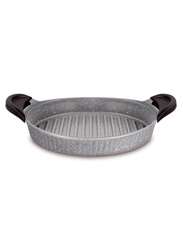 Vague Die Cast Aluminium Grey Shallow Grill Pan 28 cm with 2 Silicone Handle Covers