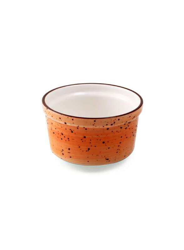 

Porceletta Orange Color Glazed Porcelain Orange Lined Ramekin 9 cm