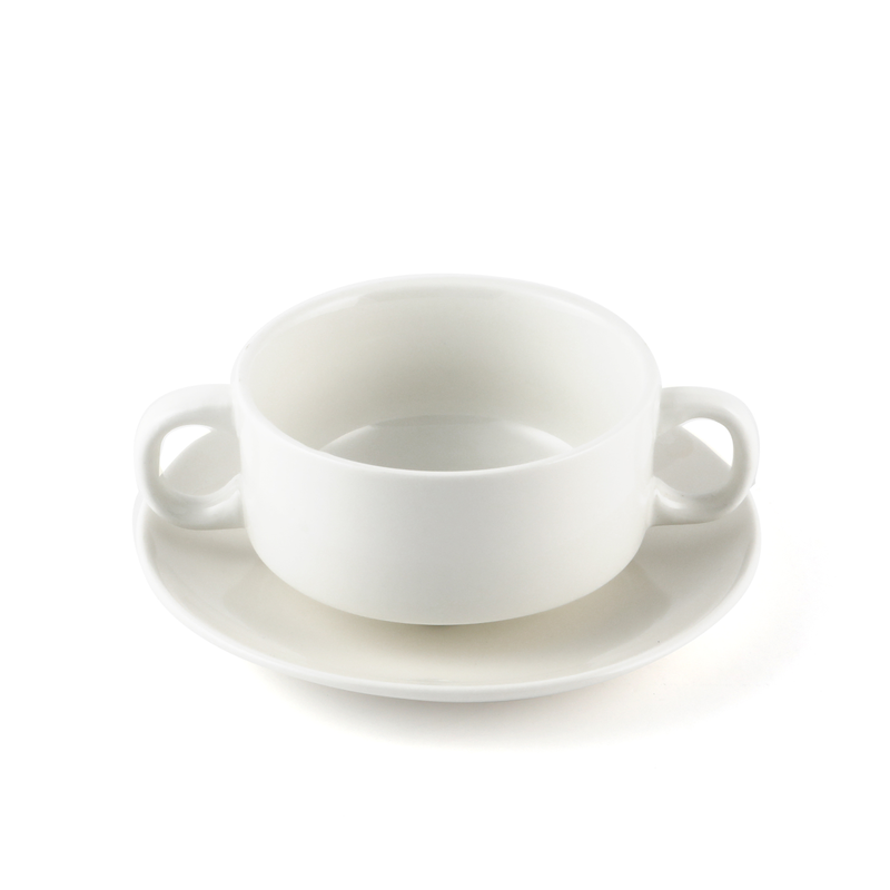 

B2B Ivory Porcelain Soup Cup with Handles & Saucer 220 ml