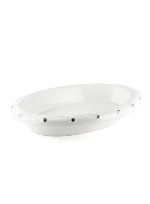Porceletta Ivory Porcelain  Oval Platter with Gold Dot 17.5"