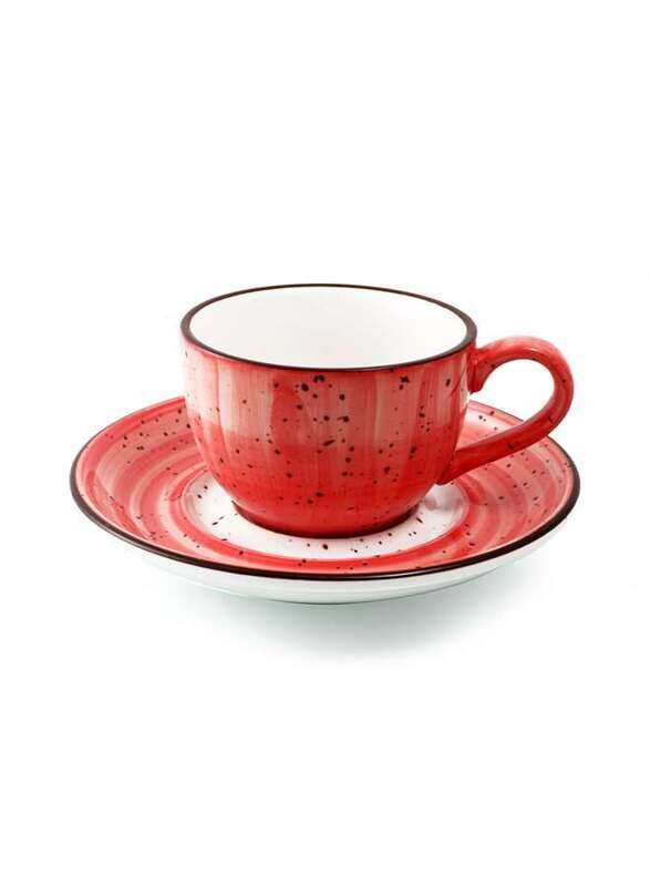 

Porceletta Red Color Glazed Porcelain Coffee Cup & Saucer 270 ml