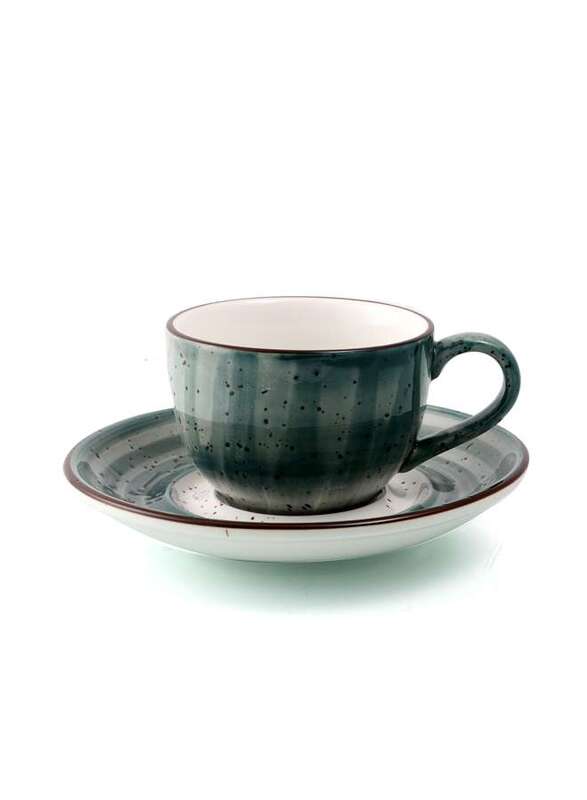 Porceletta Green Color Glazed Porcelain Coffee Cup & Saucer 270 ml