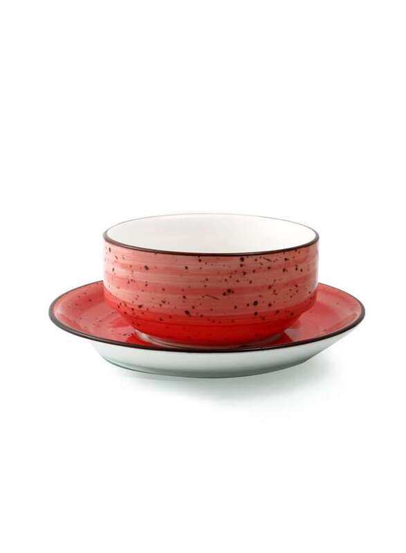 

Porceletta Red Color Glazed Porcelain Soup Cup & Saucer 220 ml