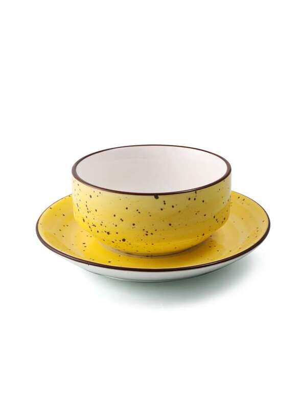 Porceletta Yellow Color Glazed Porcelain Soup Cup & Saucer 220 ml