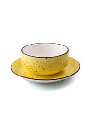 Porceletta Yellow Color Glazed Porcelain Soup Cup & Saucer 220 ml