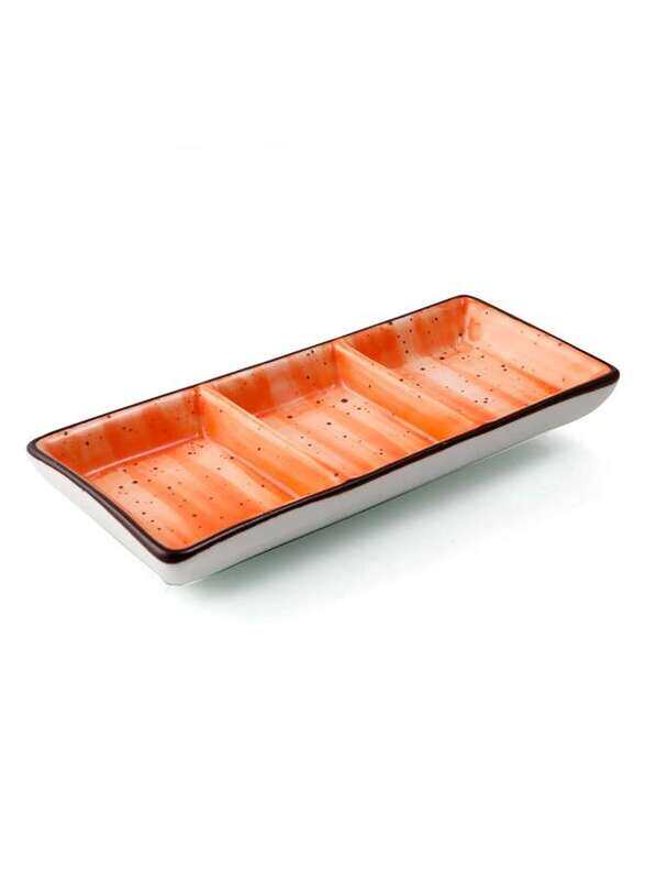 

Porceletta Orange Color Glazed Porcelain Rectangular Compartment Dish 7