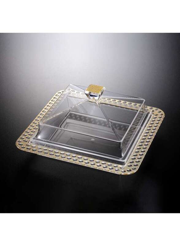 طقم تقديم حلويات مربع بتصميم ذهبي حجم وسط