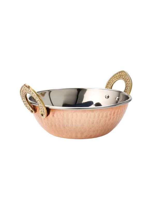 Vague Copper Kadai with Brass Handle 13.5 cm