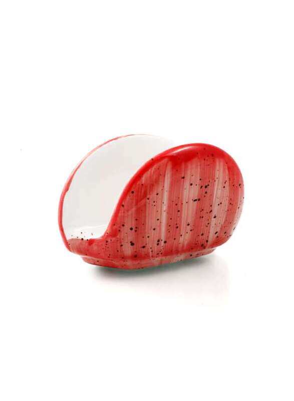 

Porceletta Red Color Glazed PorcelainNapkin Holder 12 cm