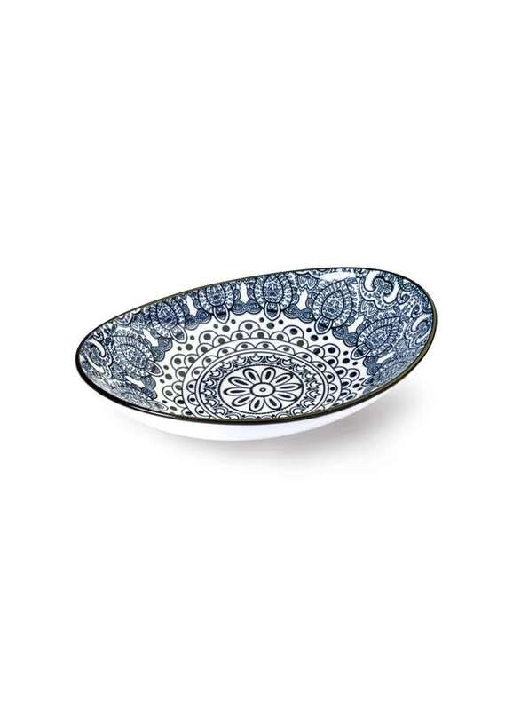 Che Brucia Arabesque Blue Porcelain Oval Bowl 20 cm / 8"